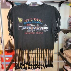 Harley Davidson Graphic Crop Tee w/ Fringe Stubbs Houston Texas - Size Large